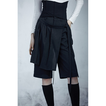 VAPOURBLUE original design sense niche five-point pants summer mens and womens same black cotton and linen loose casual shorts