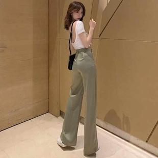 2020 summer new vertical high waist wide leg pants casual pants loose pants trousers trousers show thin satin trousers women's wear