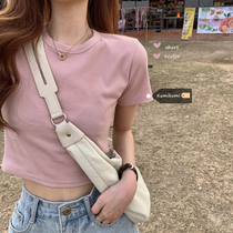 Skinny Spice Girls Short Slim base shirt bm Top Female Korean Summer Short Sleeve Net Red T-shirt ins Super Fire