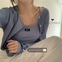 Fashion set womens autumn slim slim sling vest short long sleeve sweater cardigan jacket two-piece set