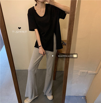 Slit Short Sleeve T-Shirt Joker Top Women Women Summer Korean Loose White Leisure Student Slim base shirt Tide