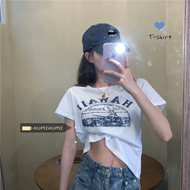 Slim short bm pinnavel print T-shirt top womens summer ins Net red base short sleeve round neck base shirt tide