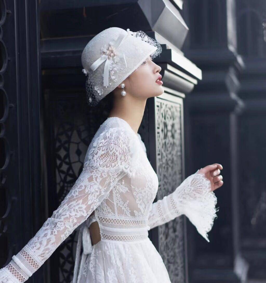 复古名媛气质小礼帽女秋冬 民国风洋装帽子 新娘网帽网纱礼服头饰