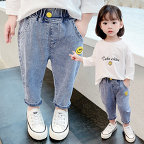 Girls jeans autumn wear childrens Korean version of the female baby pants soft foreign style fashion pants autumn fashion