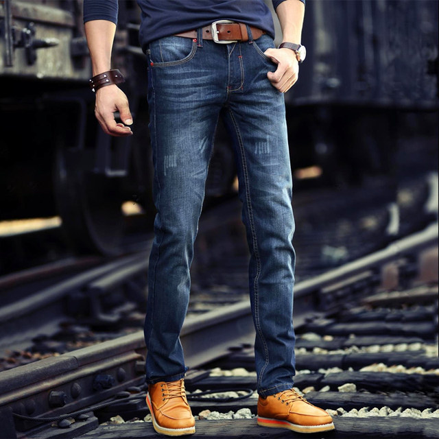 Men's jeans plus velvet thick outer wear winter slim straight feet with velvet youth 2019 autumn and winter new Men's jeans plus velvet thick outer wear winter slim straight feet with velvet youth 2019 autumn and winter new