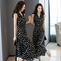 2021 spring and summer V-NECK mother dress da bai qun middle-aged womens long dresses plus fertilizer XL sleeveless