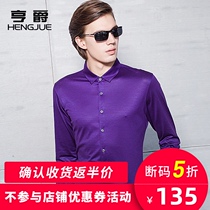 Henjue mulberry silk long sleeve shirt mens solid color cotton shirt middle-aged inch shirt thin clothes Spring and Autumn Business Mens clothing