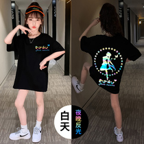 Girl mid-length t-shirt short sleeve 2022 new CUHK Tong Yang qi pure cotton summer clothing blouse Childrens net red T-shirt dress