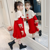 Girl sweaters fall winter 2022 new foreign air one-piece dress Children with long sweater dress Girls knit undershirt