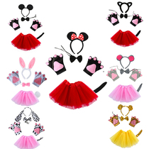 Animal headdress performance performance props Cartoon Minnie Black cat mouse headband gloves tail skirt Five-piece suit