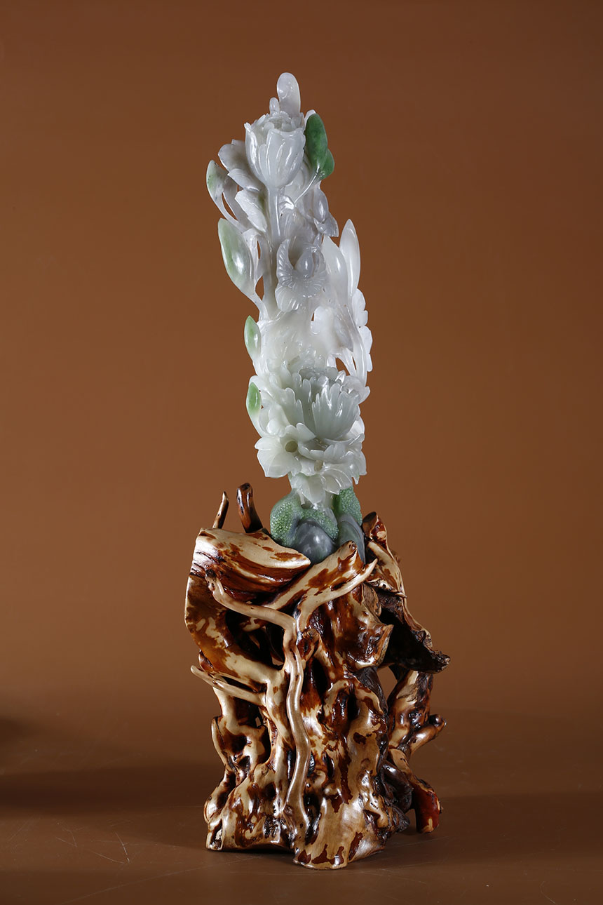 精品和田玉花开富贵摆件832g