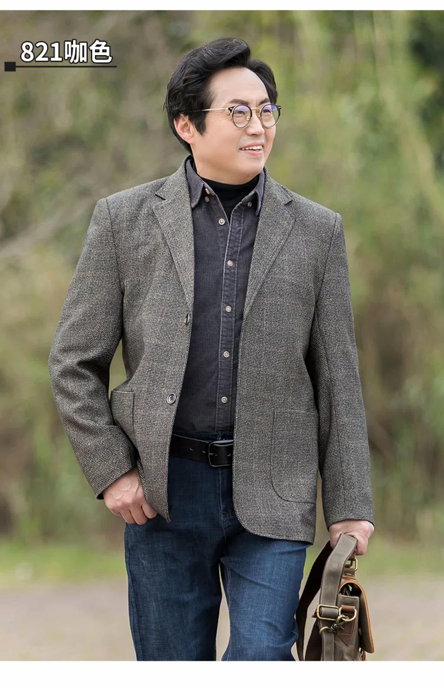 爸爸西装中老年西服男春秋休闲父亲40