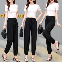 Middle-aged and elderly womens high waist elastic cotton trousers mother pants summer thin new loose straight spring and autumn womens pants