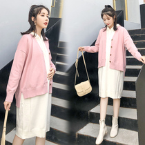 Maternity dress autumn suit 2021 new Western style sweet long-sleeved loose base shirt maternity dress two-piece set