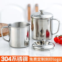 304 stainless steel cup with lid with handle Tea bowl tea cup thickened mouth cup Student kindergarten childrens water cup