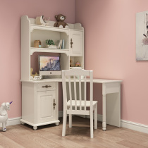 American childrens desk small household corner desk bookshelf integrated table white learning table junior high school students