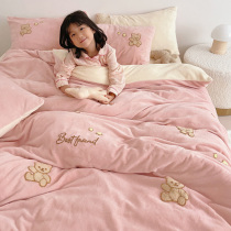 Winter milk velvet thickened coral fleece bed four-piece double-sided flannel quilt cover suede and short fluff sheets