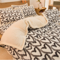 Winter milk cashmere bed four-piece coral flannel winter double-sided plus velvet quilt cover sheets three-piece set