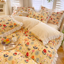 Milk velvet four-piece princess style winter coral velvet thickened Crystal flannel quilt cover double-sided velvet sheets winter