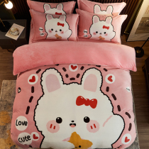 Thickened milk coral velvet bed four-piece set Winter double-sided velvet flannel quilt cover faulis sheet suede