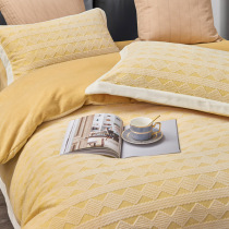 European style three-dimensional carved milk velvet four-piece Winter thickened coral fleece sheet flannel quilt cover bedding