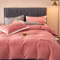 Abrasive Pure Cotton Four Sets High-end Bed Bedding Nude Sleep Light Lavish Quilt Cover Winter Thickening Superior Full Cotton Pure Color