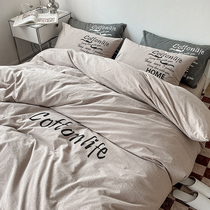 Water wash cotton four-piece cotton cotton cotton 100 Nordic style ins sheets quilt cover men dormitory three-piece bedding