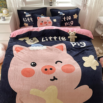 Winter milk velvet four-piece padded baby coral velvet flannel sheets quilt cover bed hats double-sided velvet bed