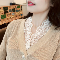 2018 autumn base shirt Womens eyelash lace shirt base shirt top cotton V-neck sleeveless vest black inner match
