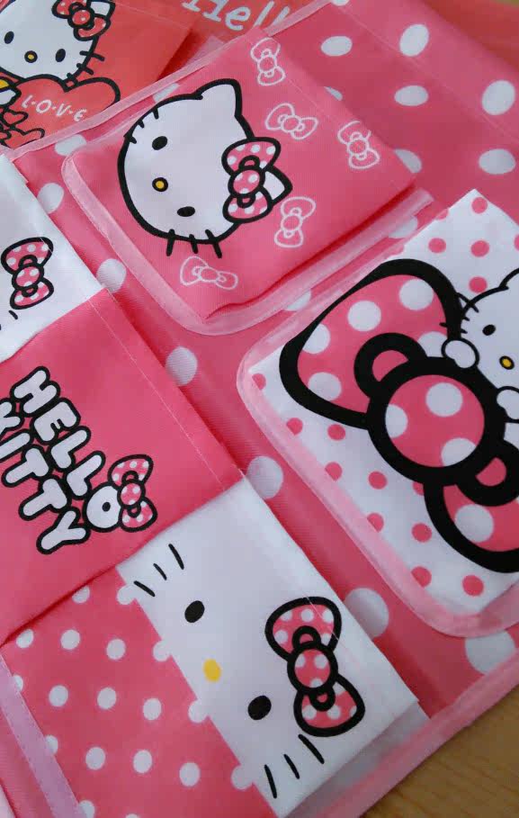秒杀kitty凯蒂猫粉色豹纹布艺挂带收纳袋挂袋挂墙袋多层袋挂袋