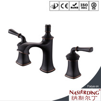 Sitting black bronze vintage European basin double handle three holes Antique bathroom hot and cold mixed split cold and hot water faucet