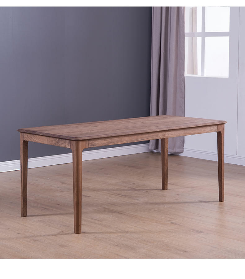 佐必林纯实木餐桌简约6人长方饭桌子黑胡桃木饭桌家用多功能餐台