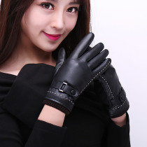 Leather Gloves Lady Touch Screen Cotton Velvet Thickened Warm Waterproof Windproof Anti-Chill Riding Winter Bike Winter