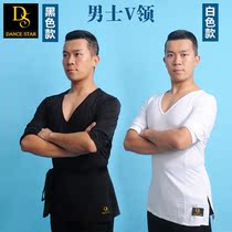Adult mens Latin dance clothes New Latin dance mens practice clothes mens V-neck split top DA26