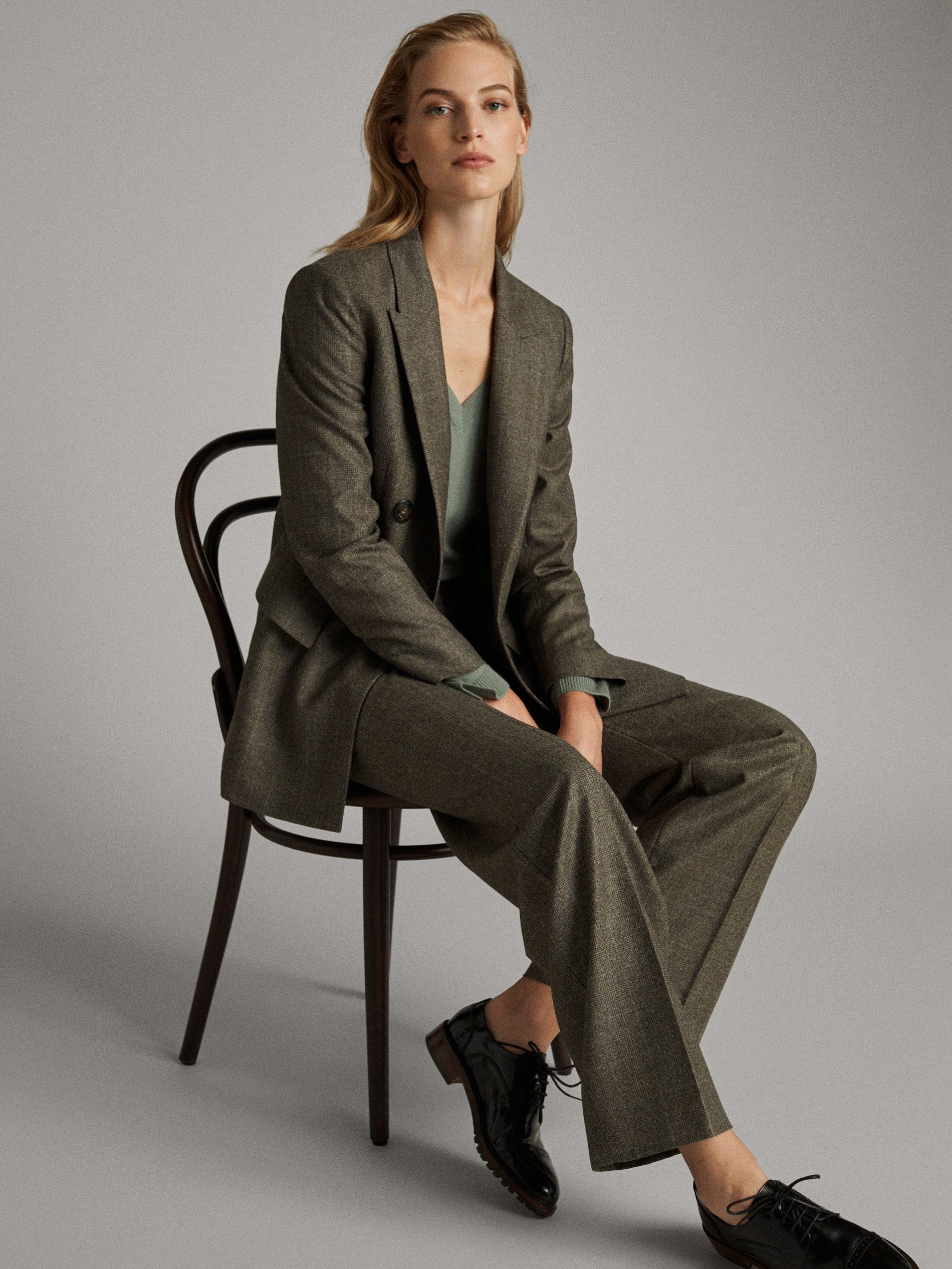 massimo dutti女装 格纹羊毛西装外套 06029539505_女装_服饰_中图云