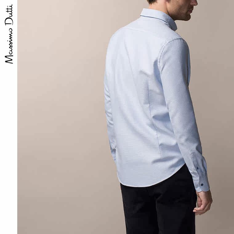 Massimo Dutti 男装 全棉天蓝色纹理衬衫 00143377403