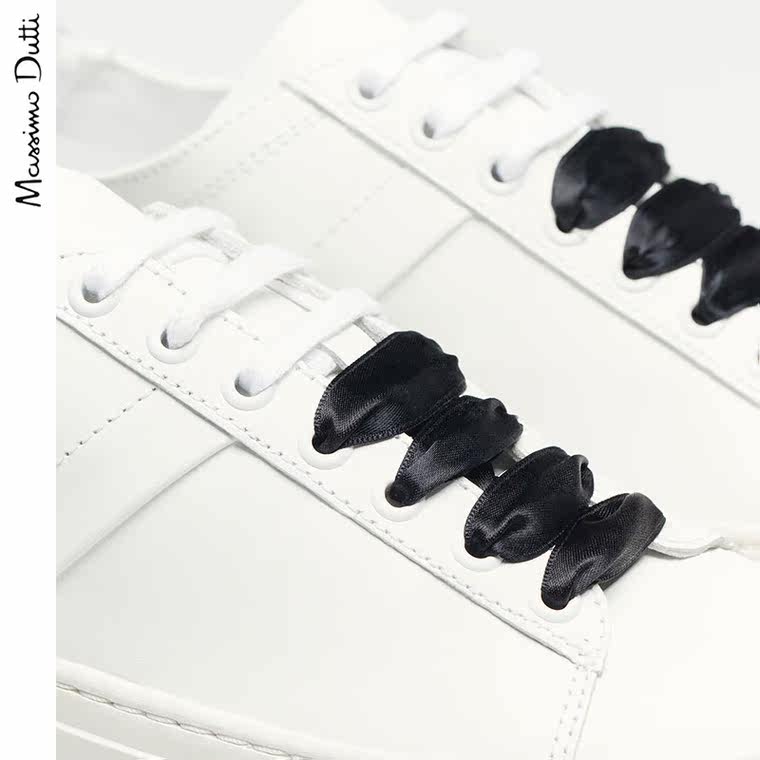 Massimo Dutti 女鞋 牛皮白色橡胶底运动鞋 18030021001
