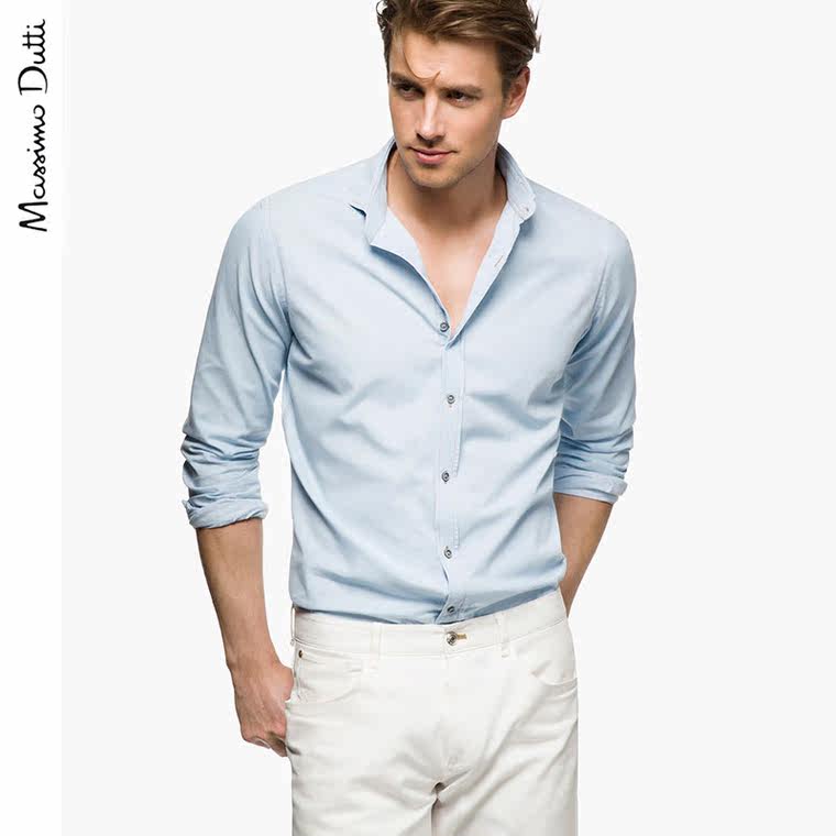 Massimo Dutti 男装 修身款全棉丹宁衬衫 00140475405