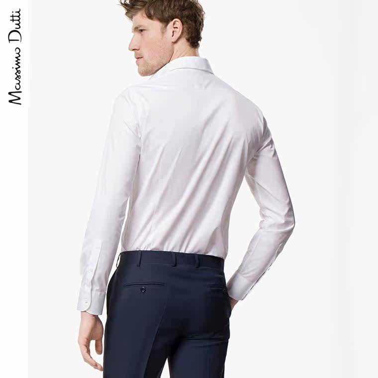 Massimo Dutti 男装 修身款全棉府绸素色衬衫 00102331250