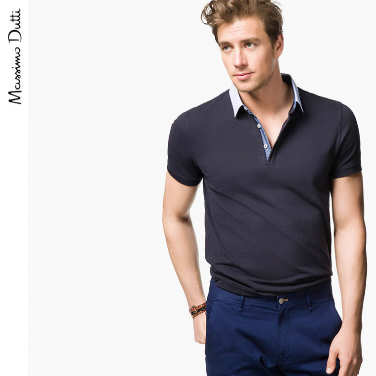 Massimo Dutti 男装 全棉衬衫领高尔夫球衫 00701200401