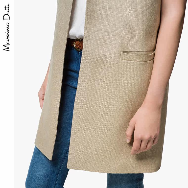 Massimo Dutti 女装 亚麻无袖长款西装上衣 06013544710