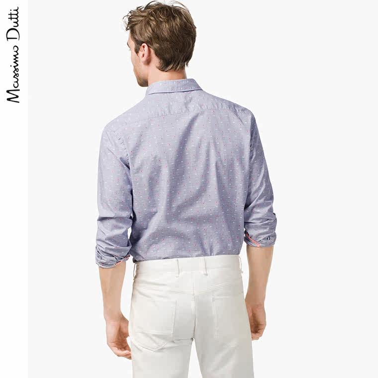 Massimo Dutti 男装 全棉提花薄纱细条纹衬衫 00122474400