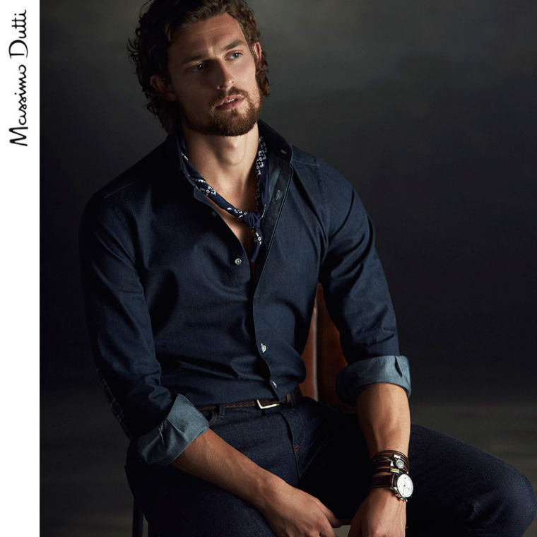 Massimo Dutti 男装 限量版全棉肘饰衬衫 00150369405