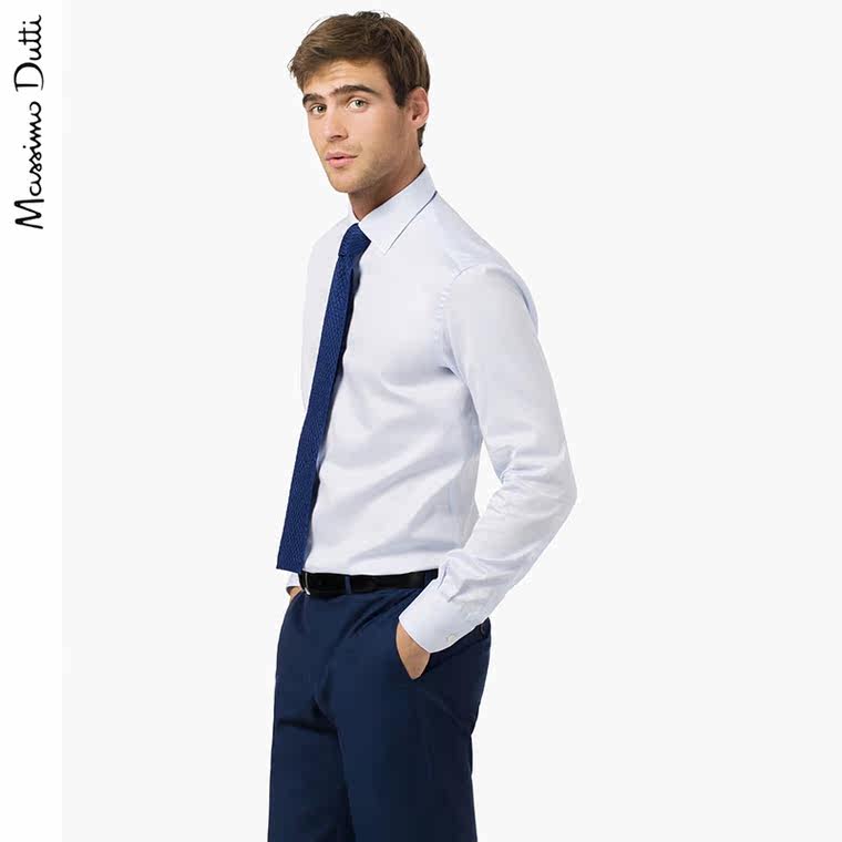 Massimo Dutti 男装 修身款全棉斑纹素色衬衫 00109238403