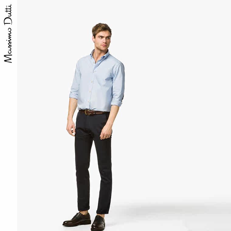 Massimo Dutti 男装 全棉格子肘饰衬衫 00142343403