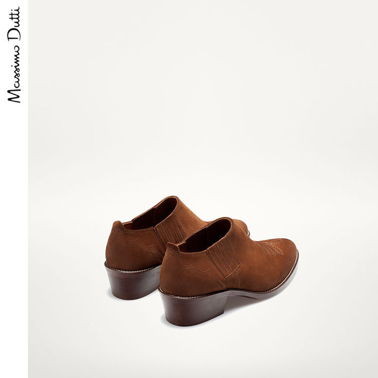Massimo Dutti 女鞋 牛皮反绒革牛仔短靴 18042021713