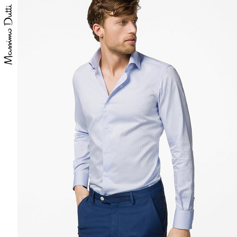 春夏特惠 Massimo Dutti 男装 修身款全棉小图案衬衫 00155492403