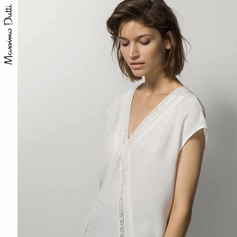 Massimo Dutti 女装 花边装饰 T 恤 06846718251