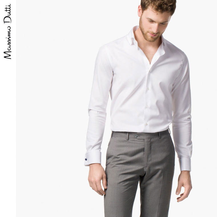 Massimo Dutti 男装 修身款全棉斑纹素色纹理衬衫 00106244250