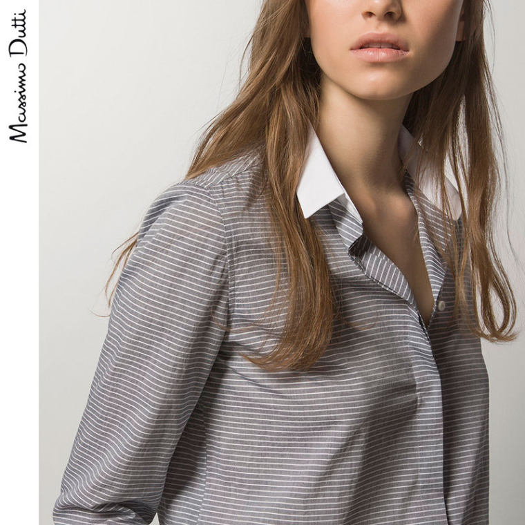 Massimo Dutti 女装 全棉白色条纹灰色衬衫 05136574802